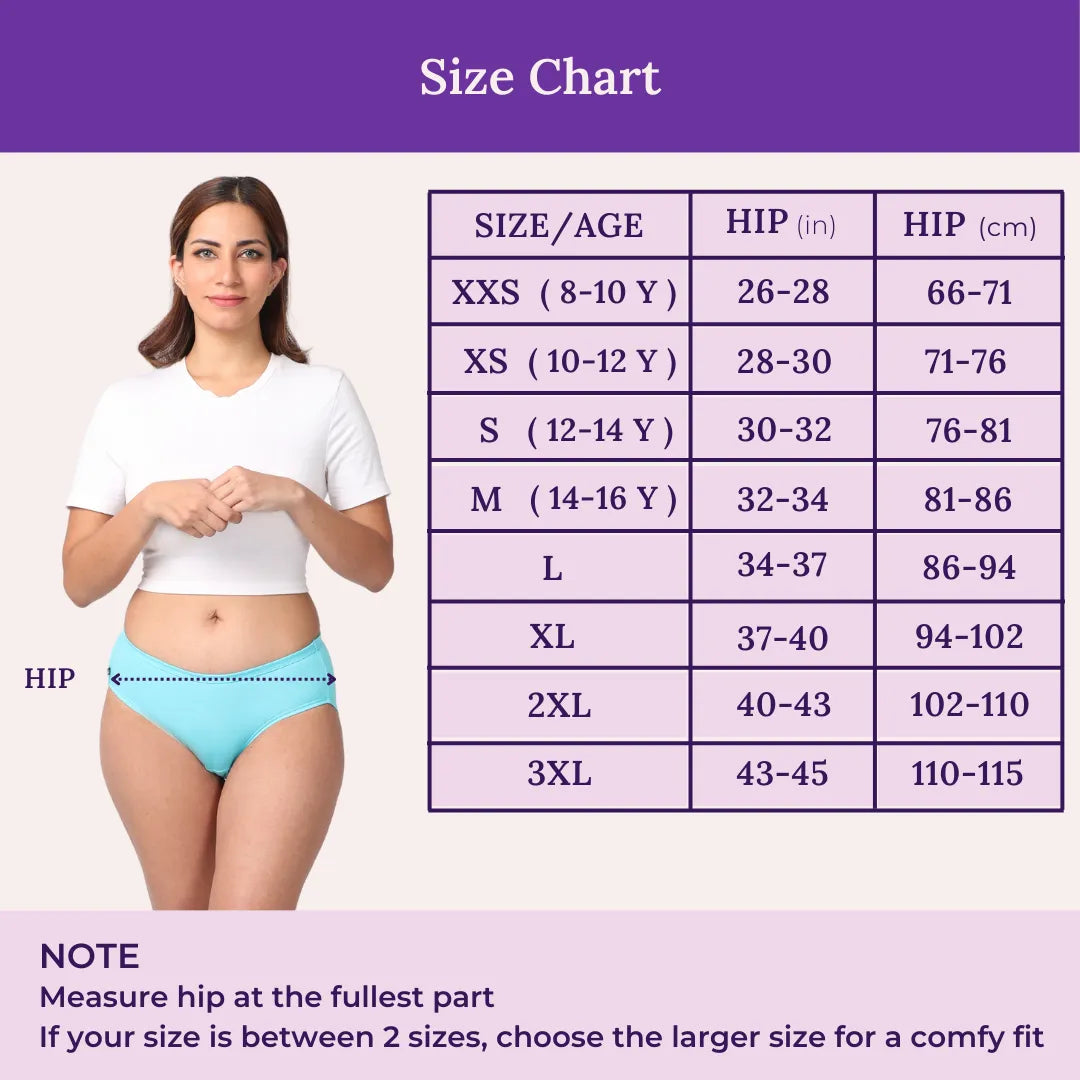 Size Chart For Cotton Panty - Hipster Fit