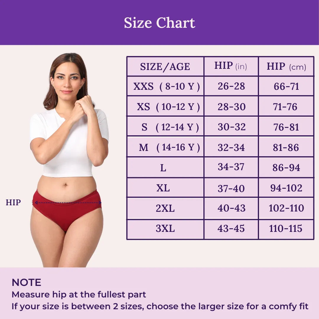 Size Chart For Cotton Panty - Hipster Fit