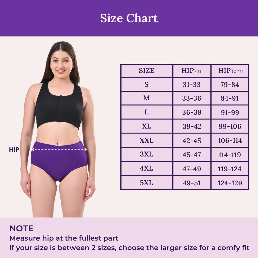 Size Chart For High Waist Cotton Panties