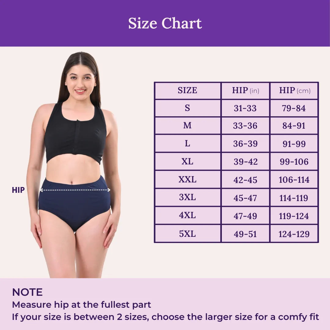 Size Chart For High Waist Cotton Panties
