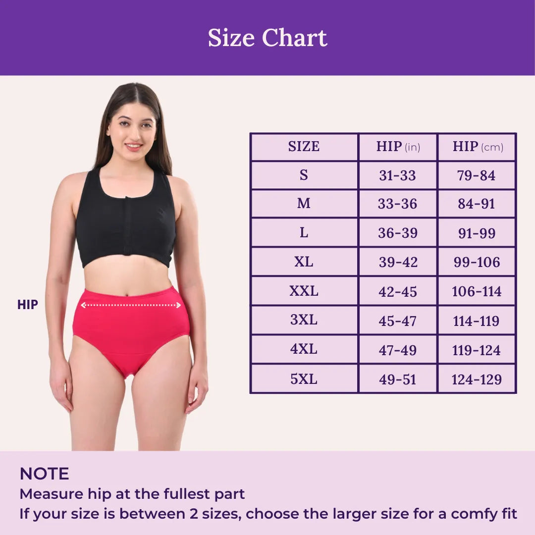 Size Chart For High Waist Cotton Panties