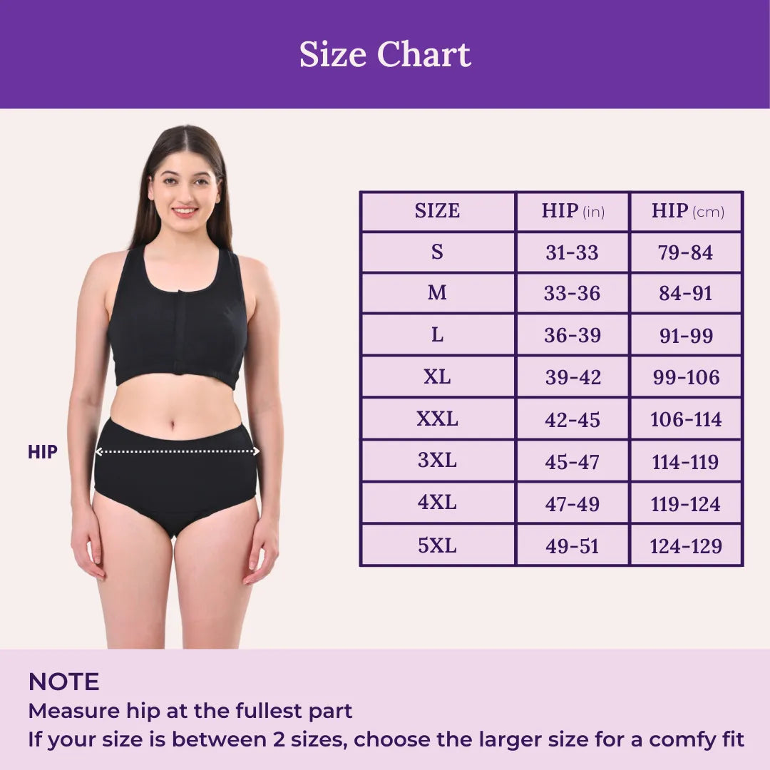 Size Chart For High Waist Cotton Panties