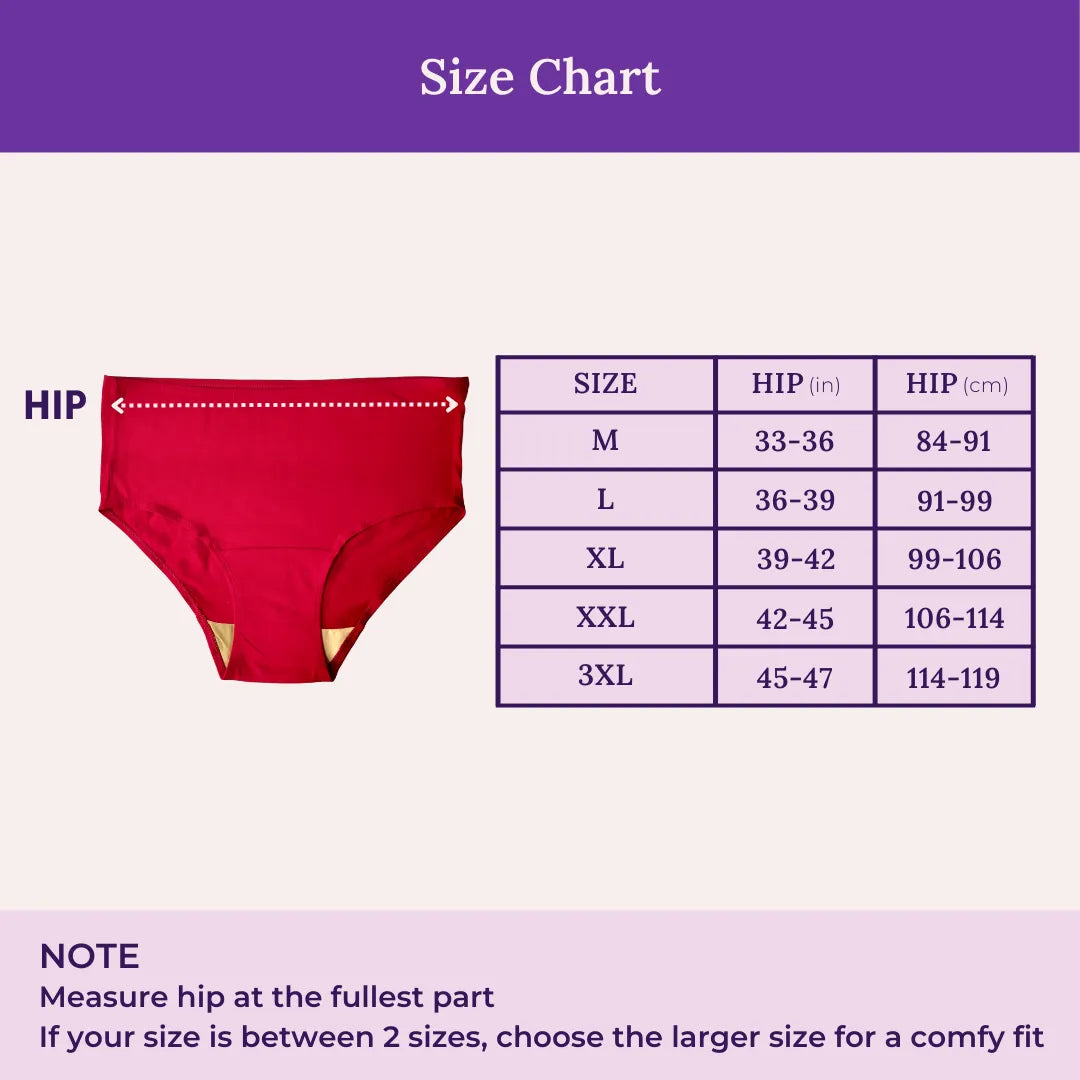 Size Chart For High Waist Hygiene Panties For Seniors
