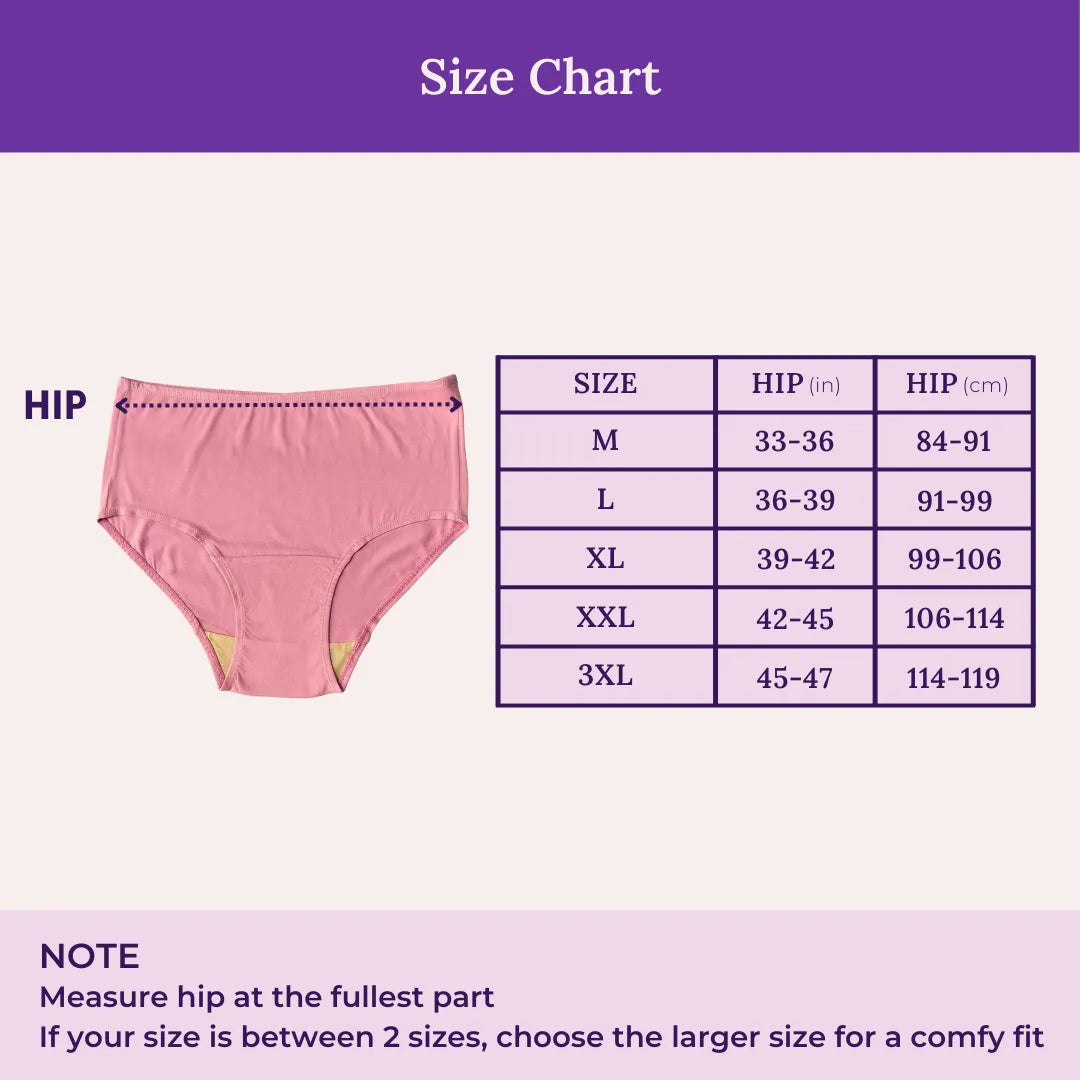 Size Chart For High Waist Hygiene Panties For Seniors