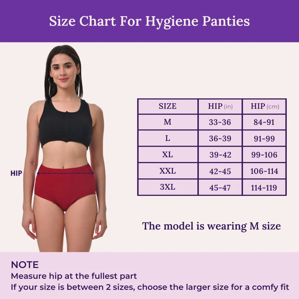 Size Chart For High Waist Hygiene Panties For Women.