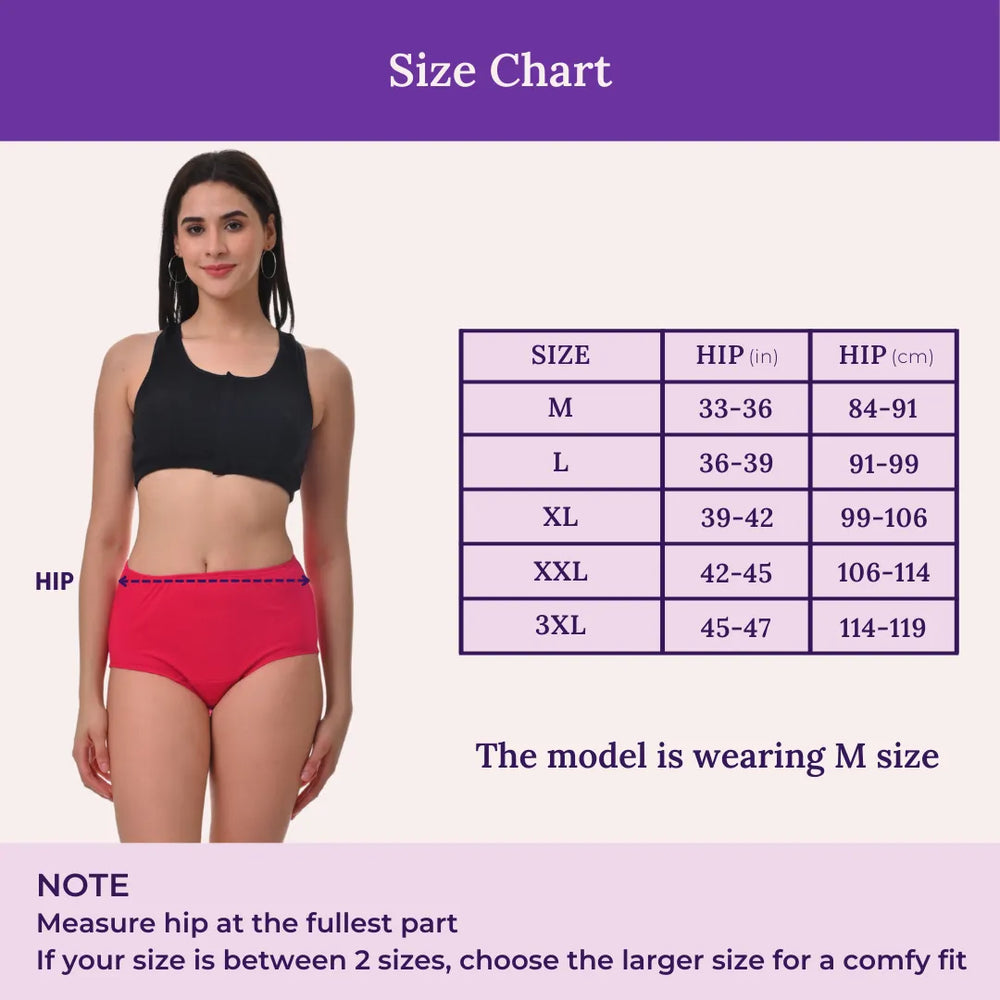Size Chart For High Waist Hygiene Panties For Women