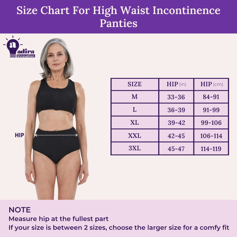 Size Chart For High Waist Incontinence Panties