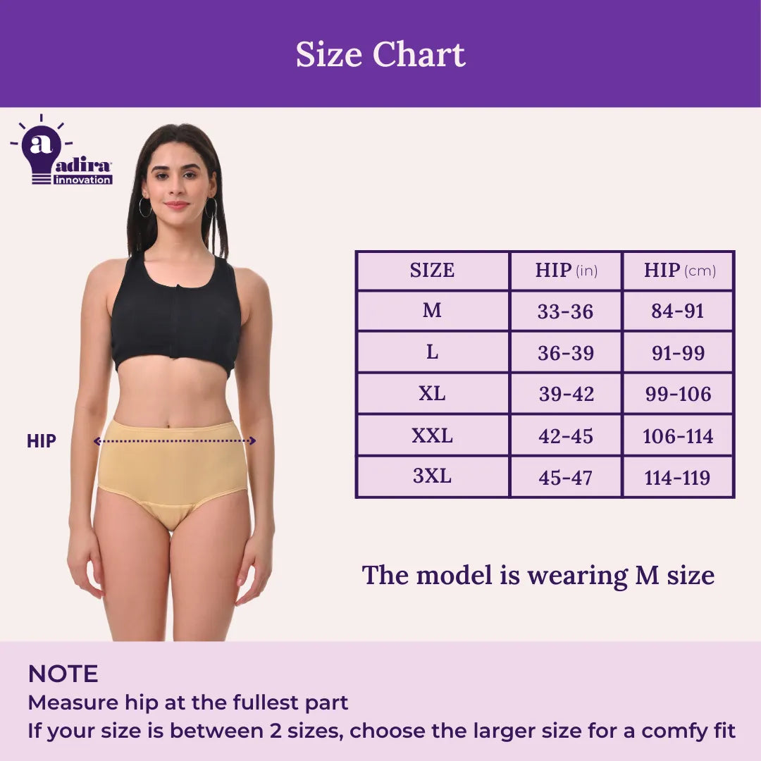 Size Chart For High Waist Incontinence Panties