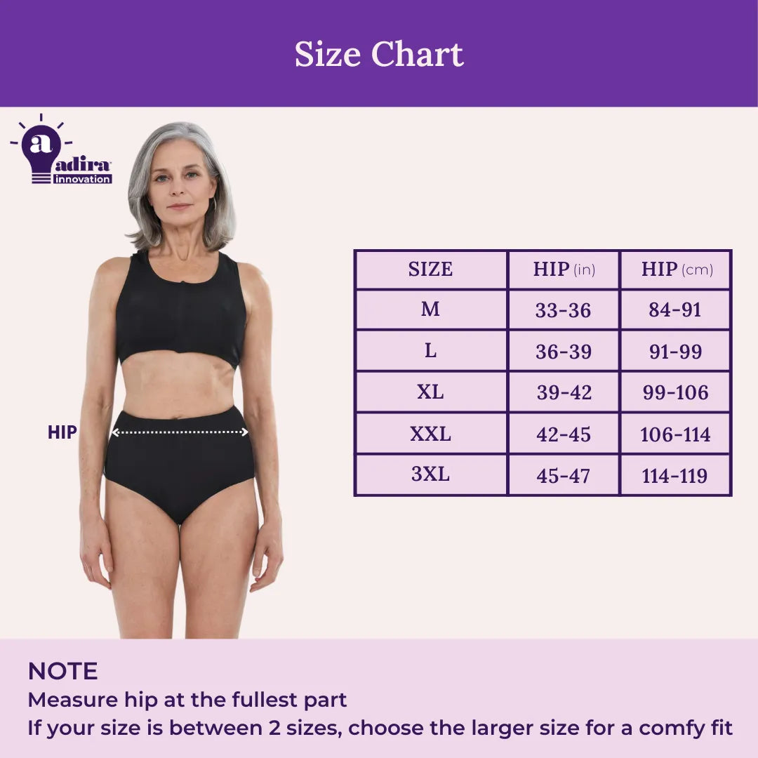 Size Chart For High Waist Incontinence Panties