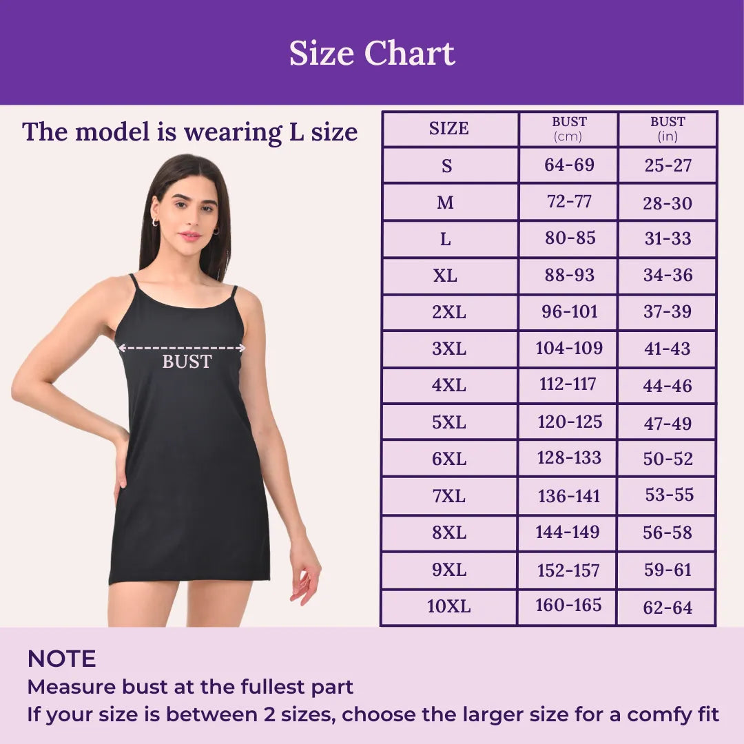 Size Chart For Kurti Slip Adjustable Strap