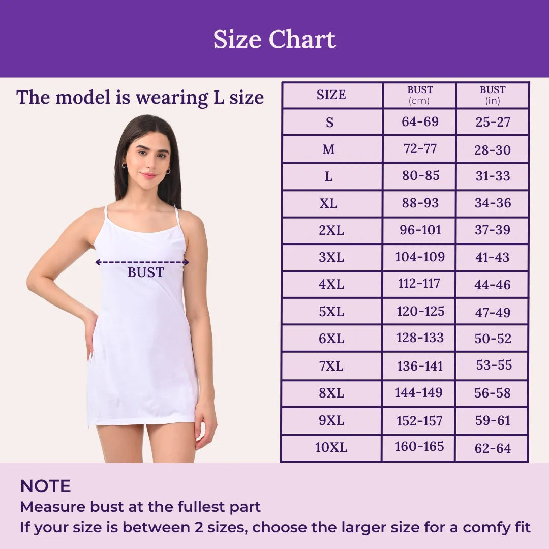 Size Chart For Kurti Slip Adjustable Strap