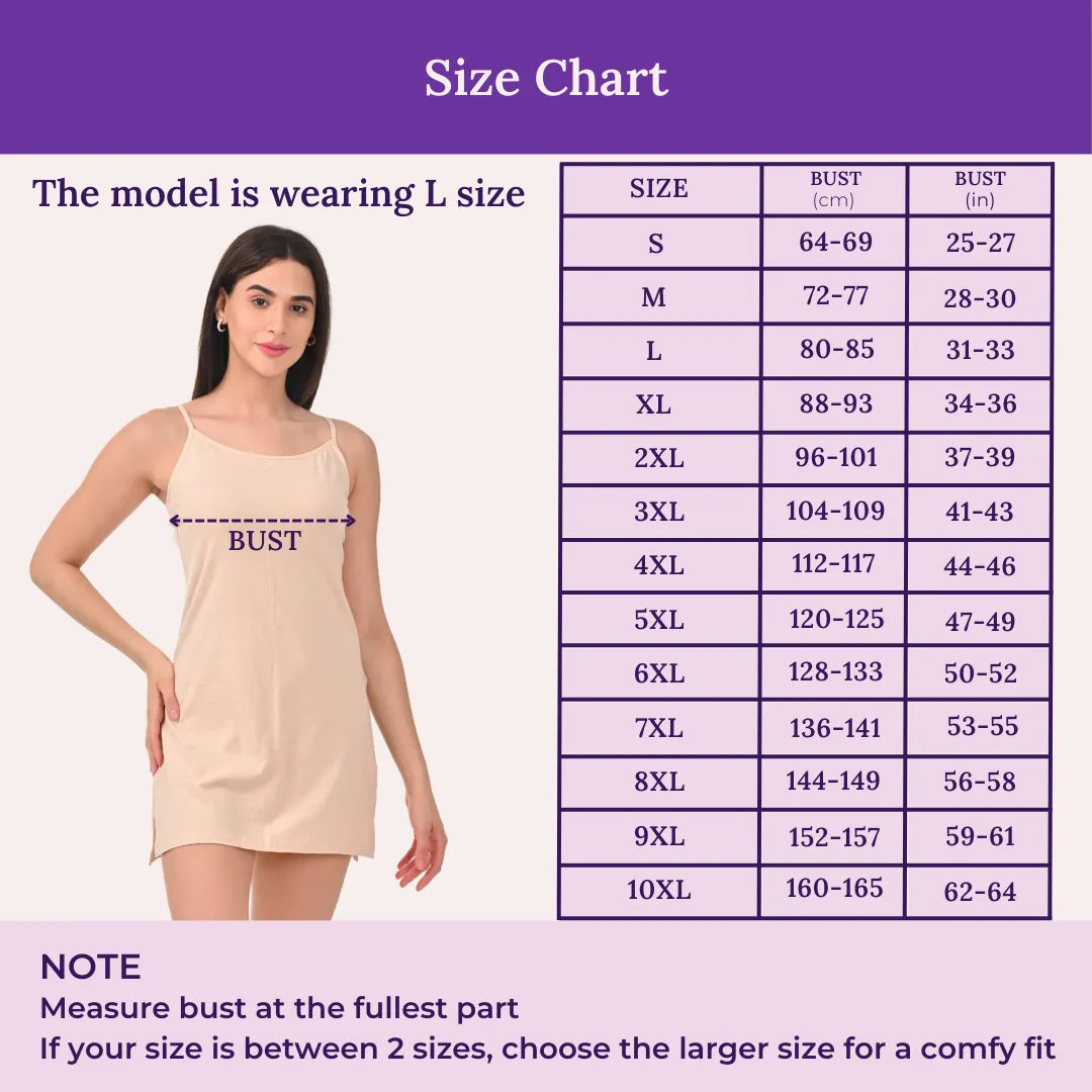 Size Chart For Kurti Slip Adjustable Strap