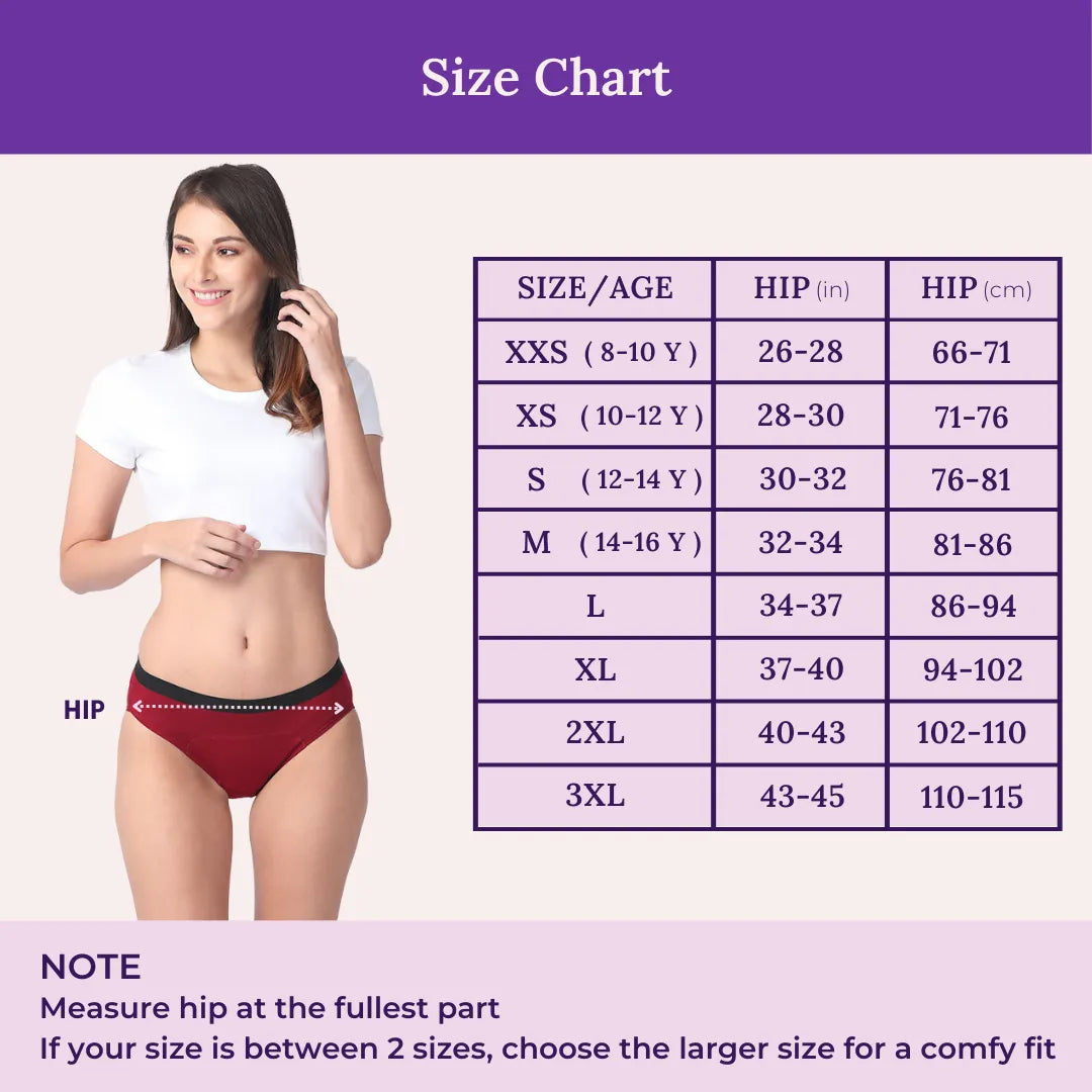 Size Chart For Modal Period Hipster