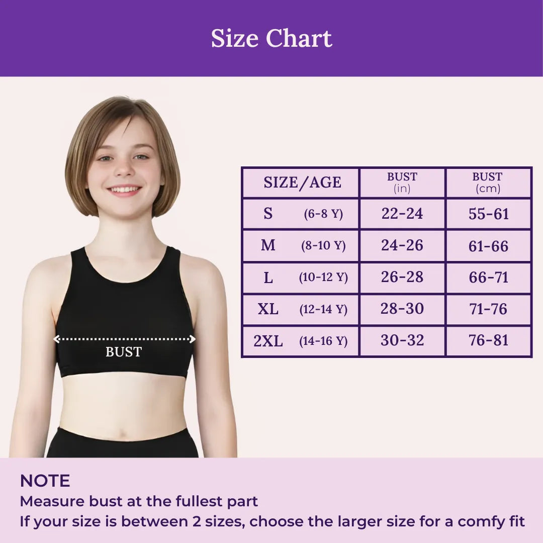 Size Chart For Non Padded Starter Bra Black