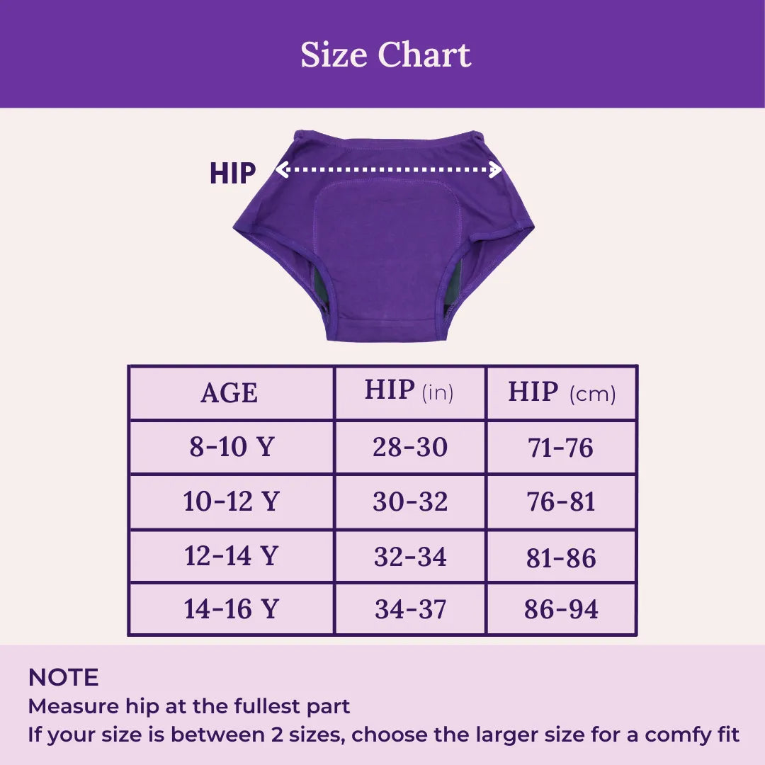 Size Chart For Period Panty - Boxer Fit