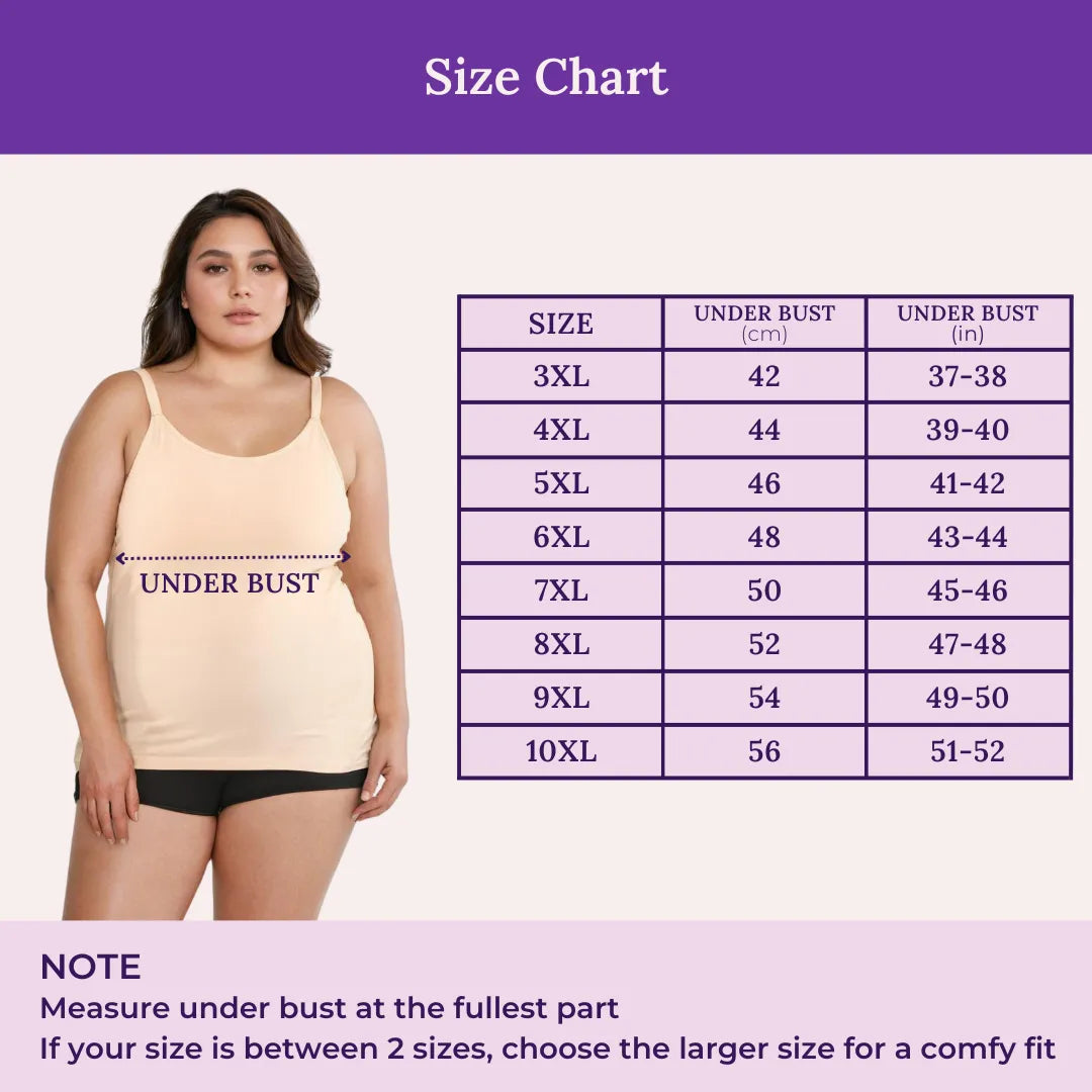 Size Chart For Plus Size Built In Bra Camisole
