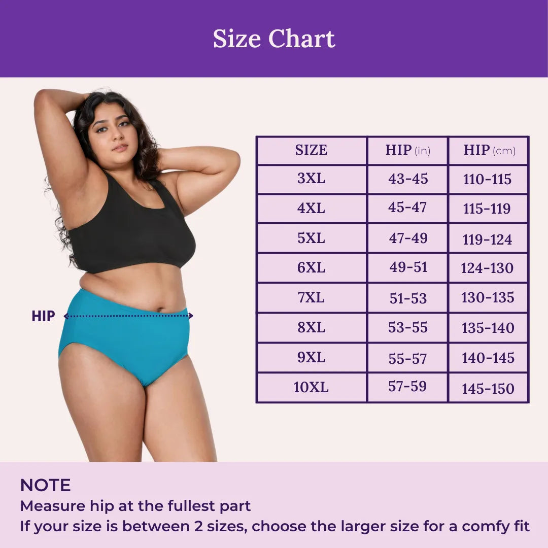 Size Chart For Plus Size Cotton Panty- Hipster Fit