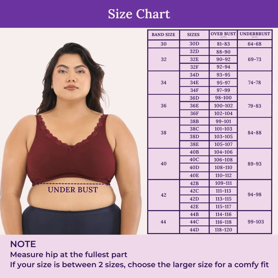 Size Chart For Plus Size Daily Bliss Bra-Steel Grey