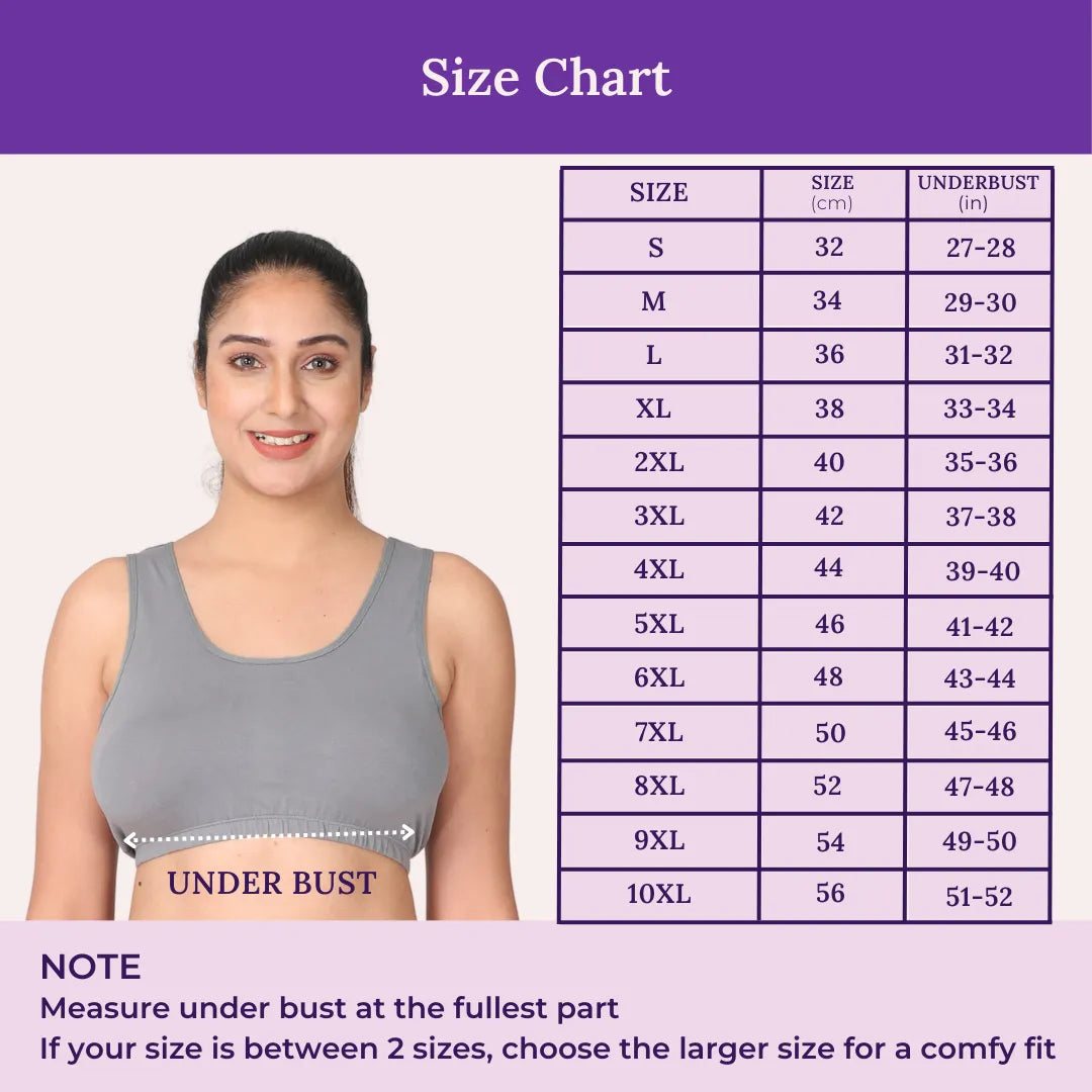Size Chart For Sleep Bra Lounge Bra
