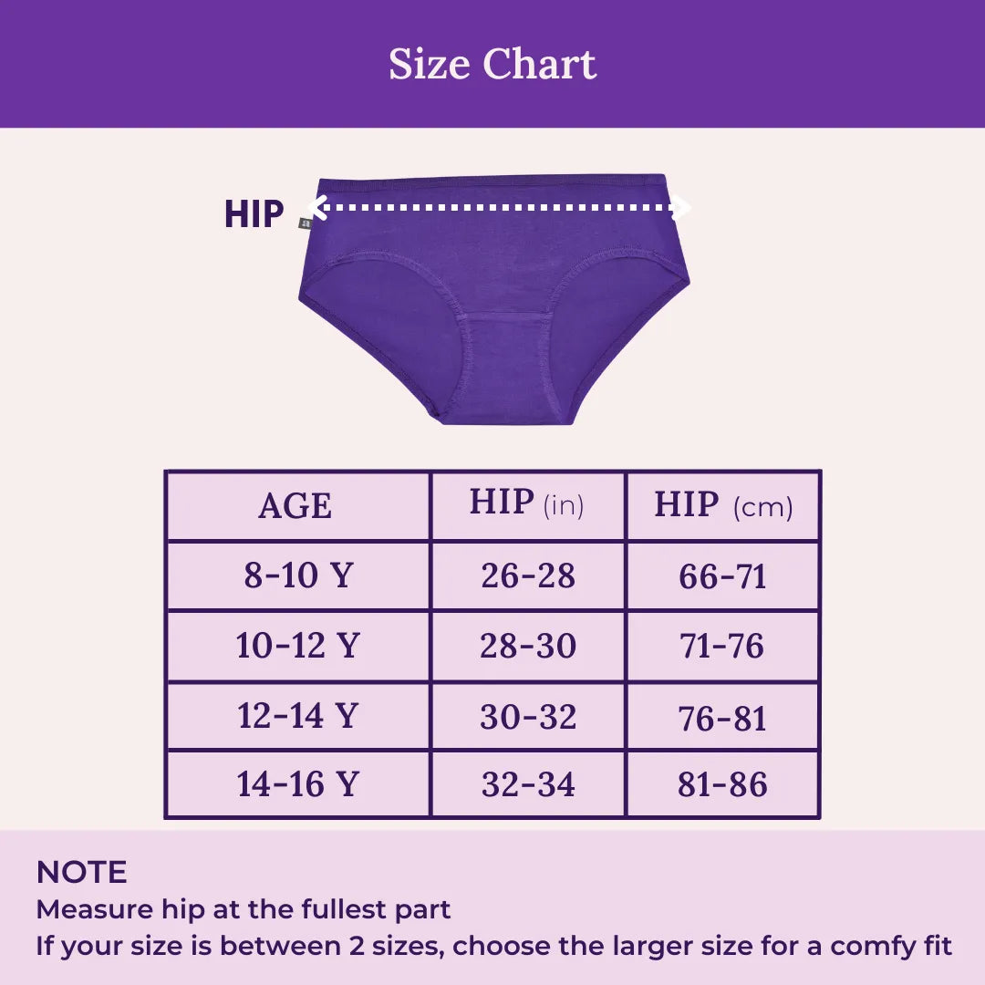 Size Chart For Teen Cotton Panty High Waist - Hipster Fit