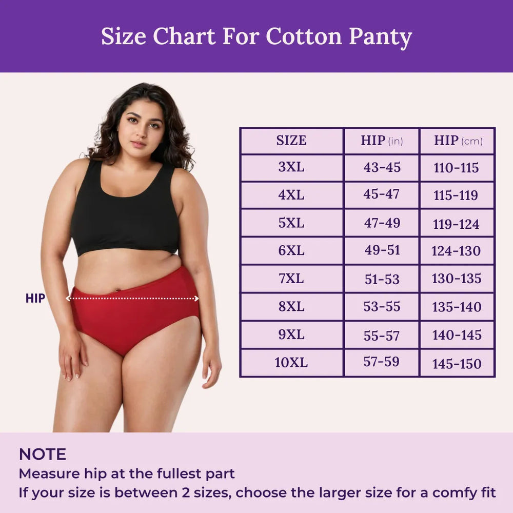 Size chart for cotton panty