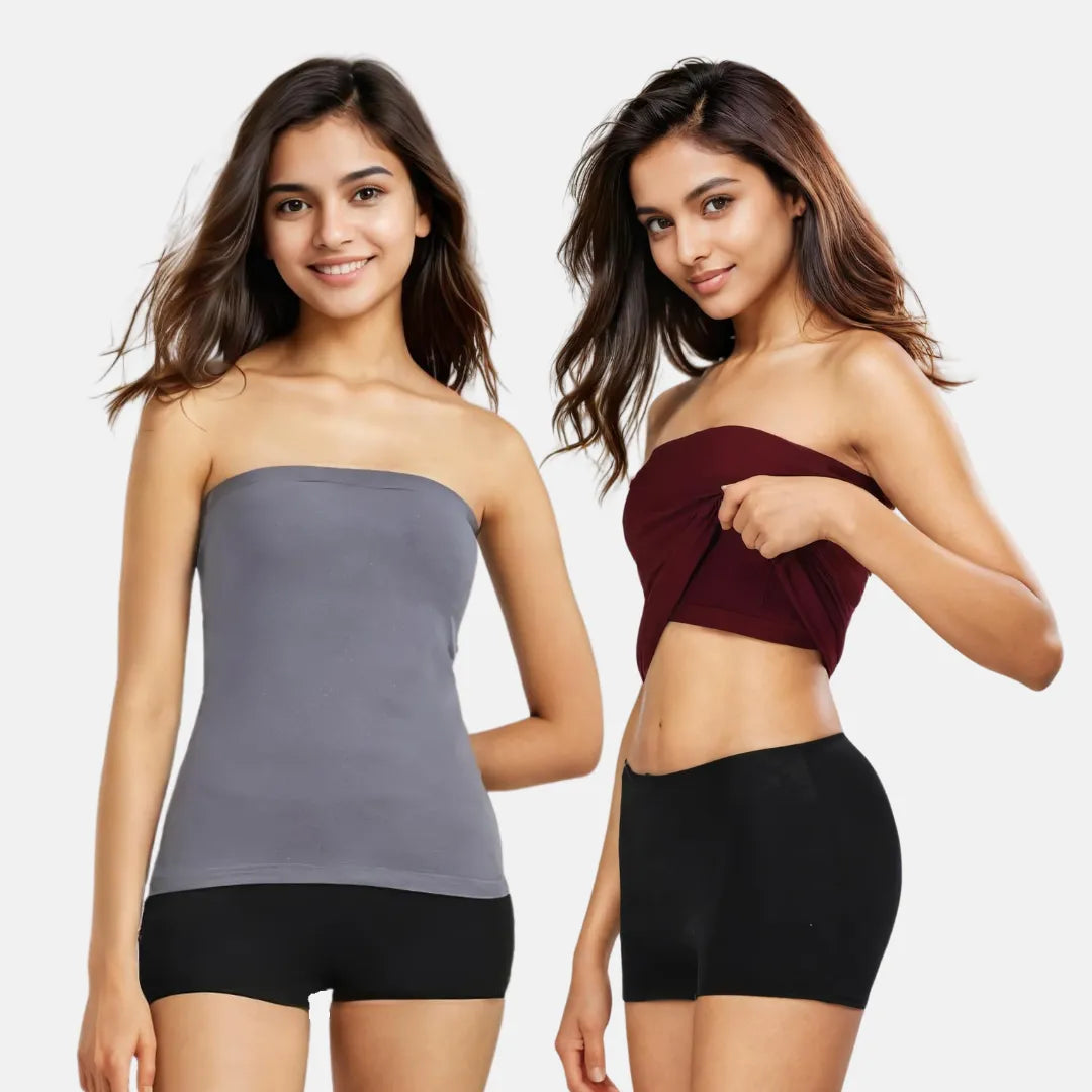 Strapless Tank Top - Steel Grey & Wine