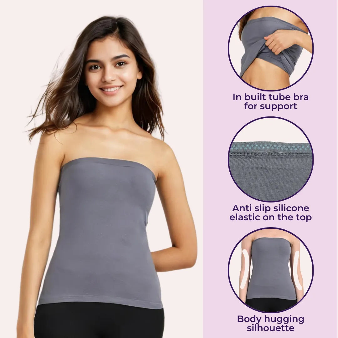 Strapless Top - Steel Grey Pack Of 3