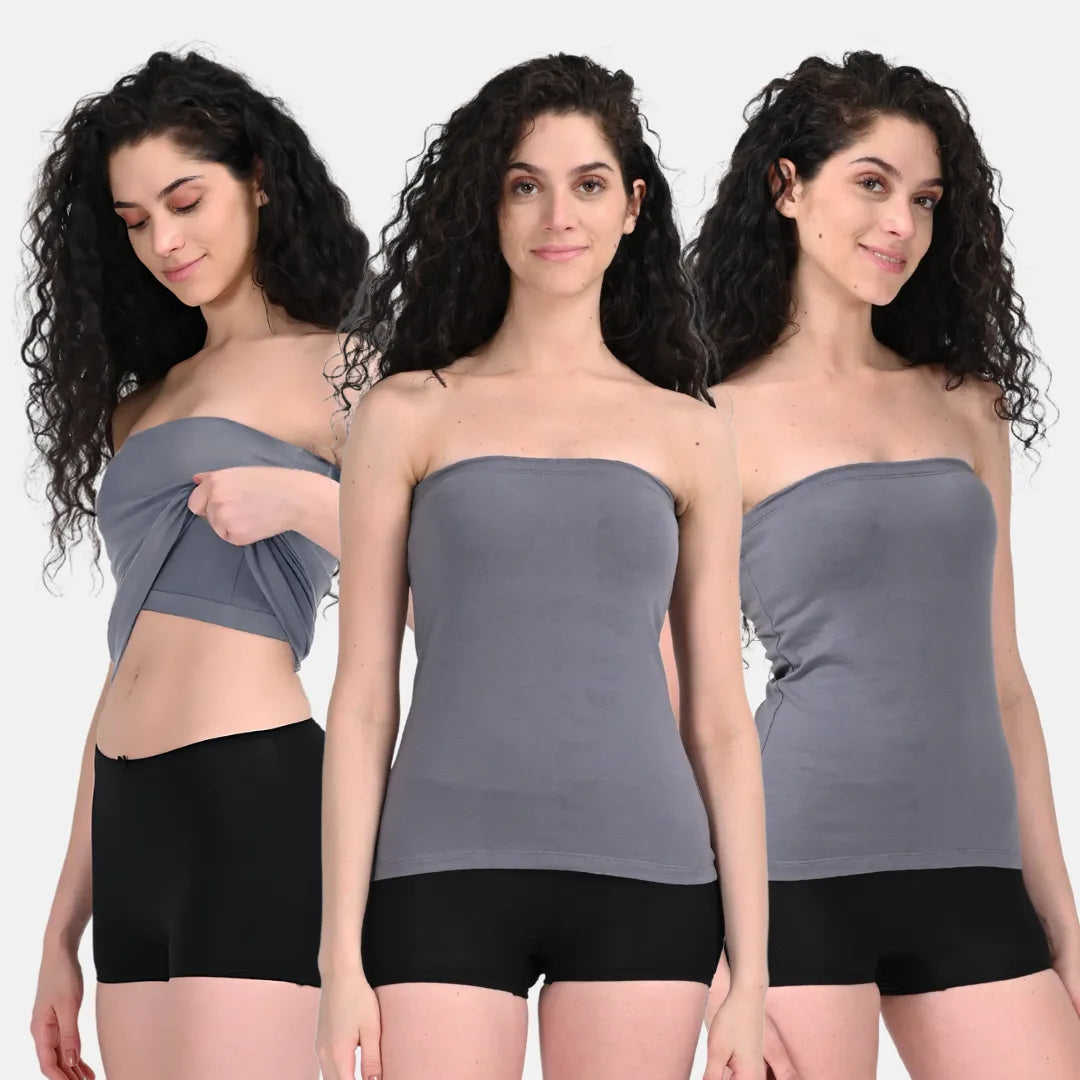 Strapless Tops For Women Steel Grey Pack Of 3
