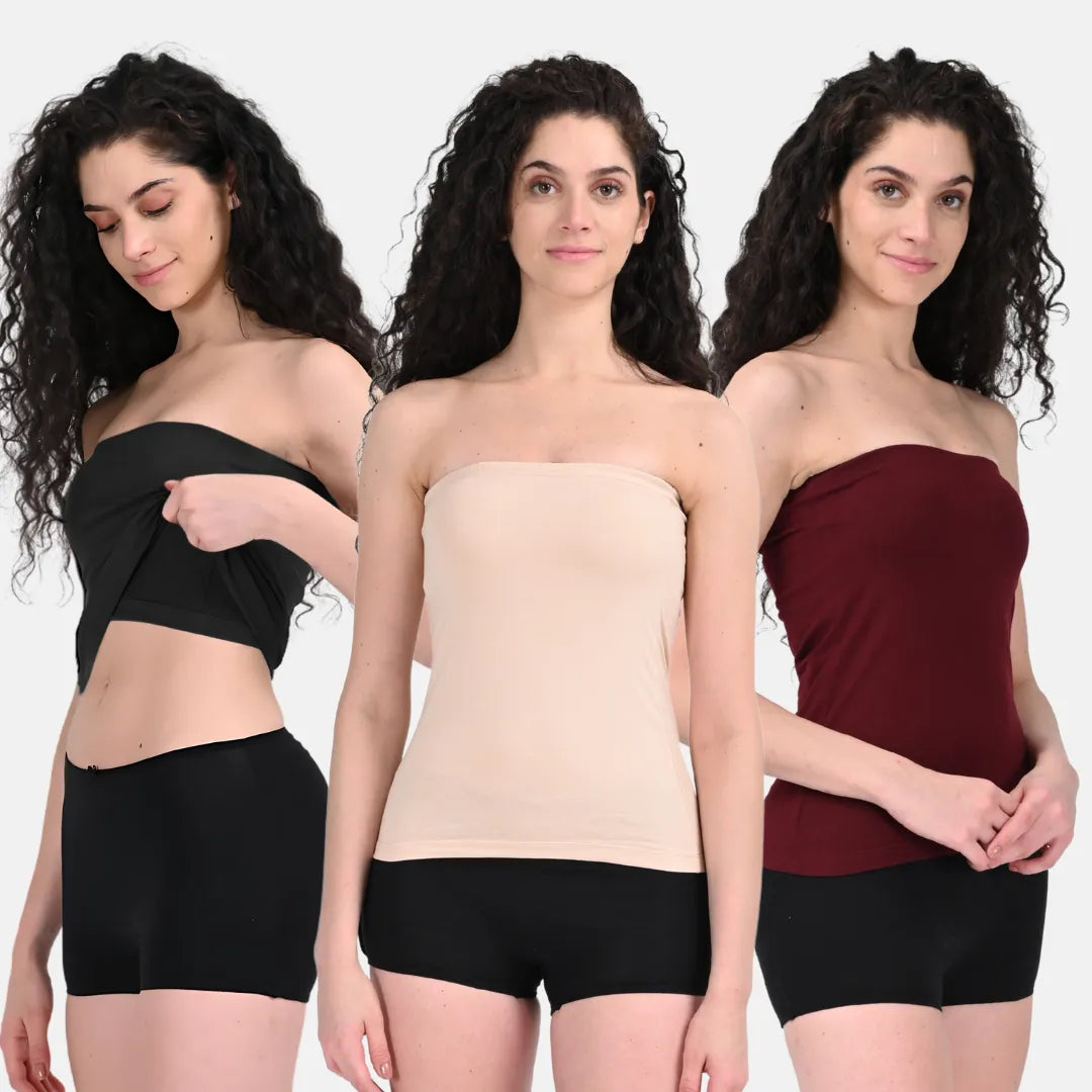 Strapless Tube Top Skin, Black & Wine