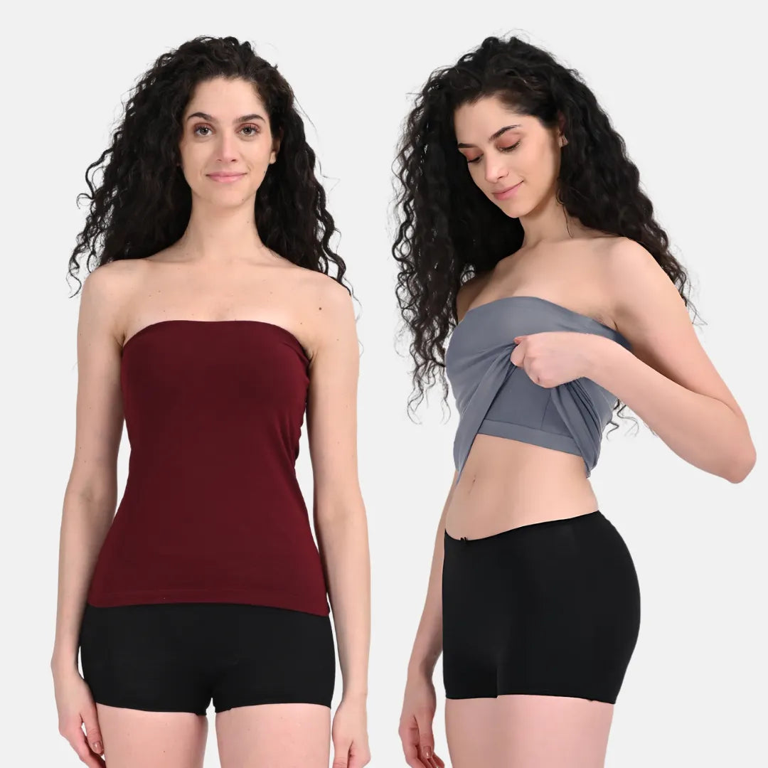 Strapless Tube Top Wine & Steel Grey