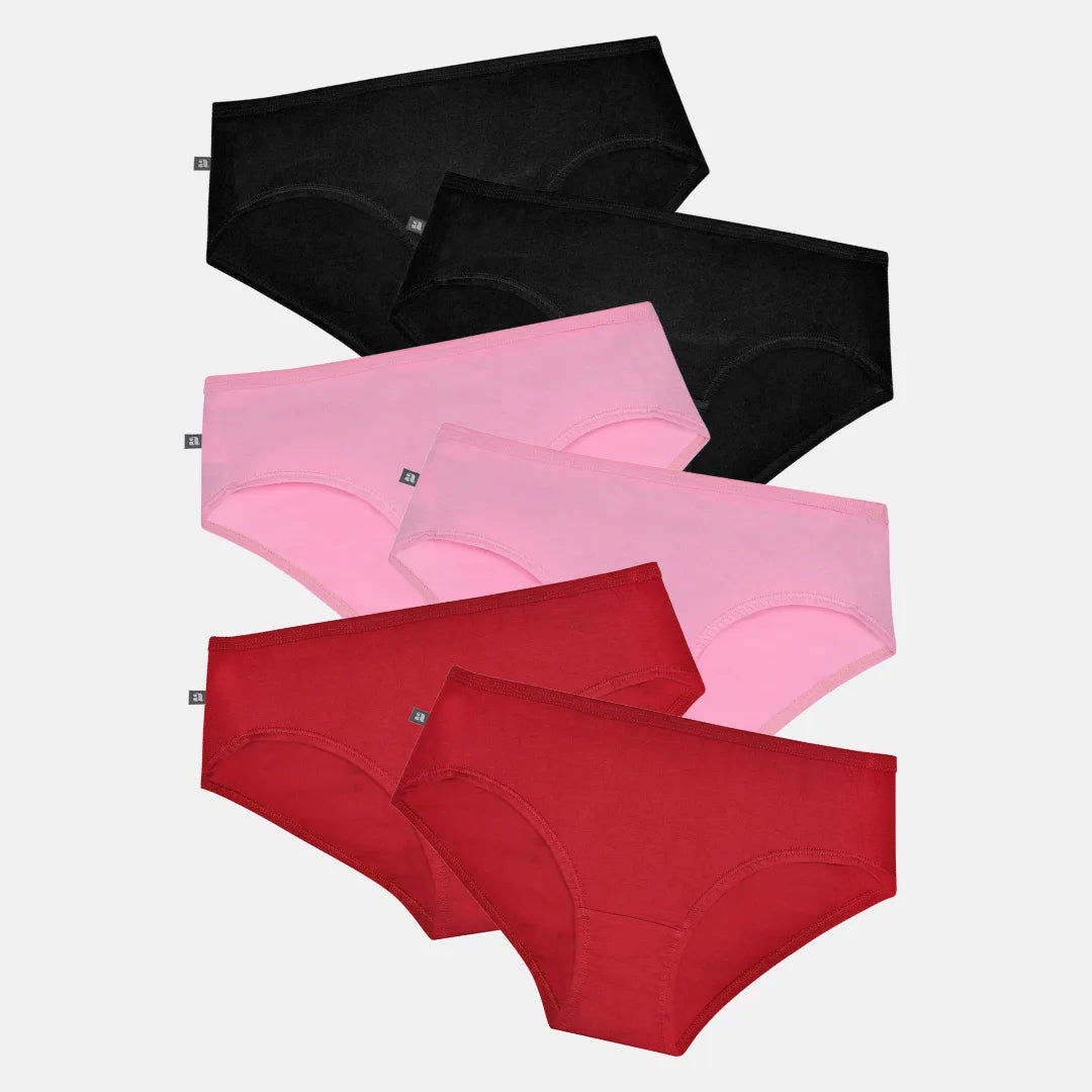 Teen Cotton Panties Black, Light Pink & Maroon Pack Of 6