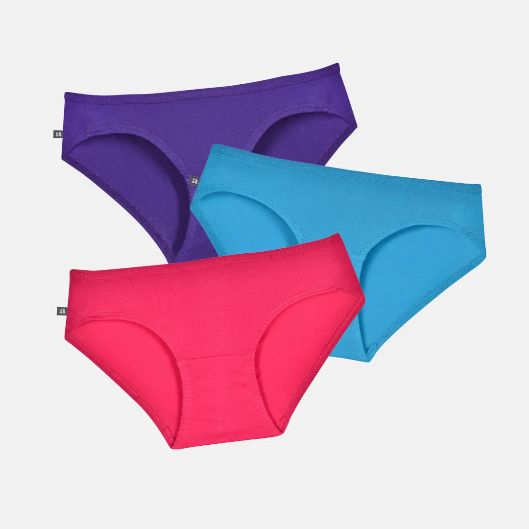 Teen Cotton Panties Magenta, Bright Blue & Dark Pink