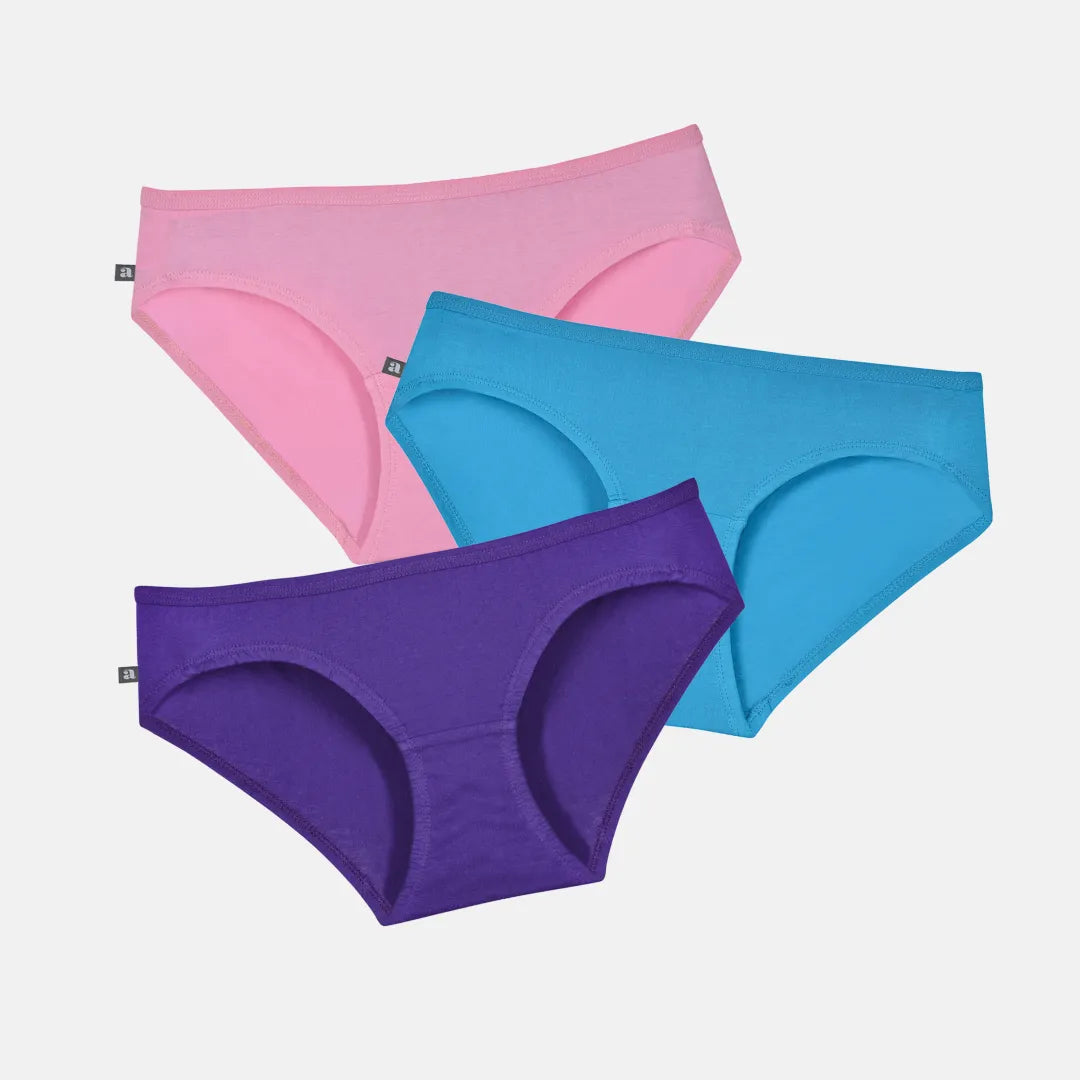 Teen Cotton Panty Set Light Pink, Bright Blue & Magenta