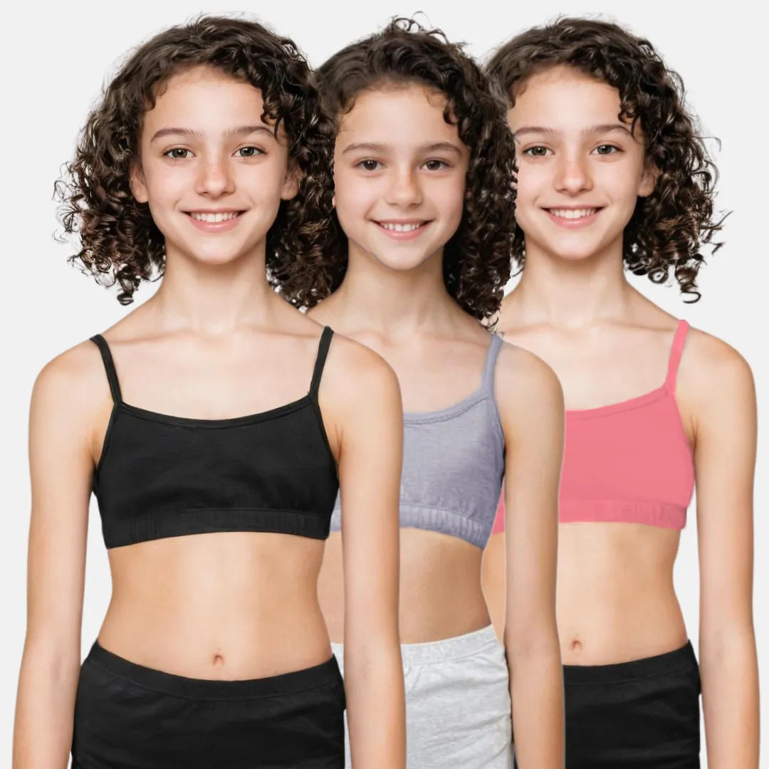Teenager Cotton Bra Black, Grey & Flamingo Pink