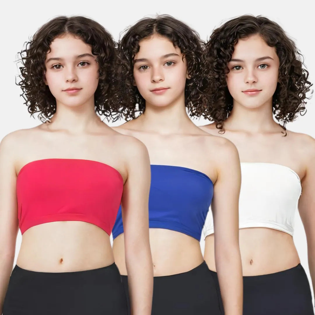 Tube Top Bra For Teens Dark Pink, Royal Blue & White