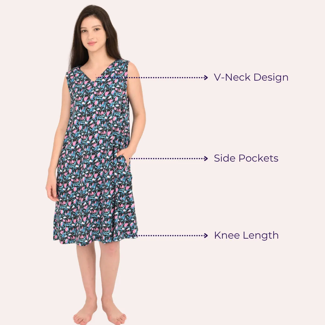 V Neck Cotton Nighty Details