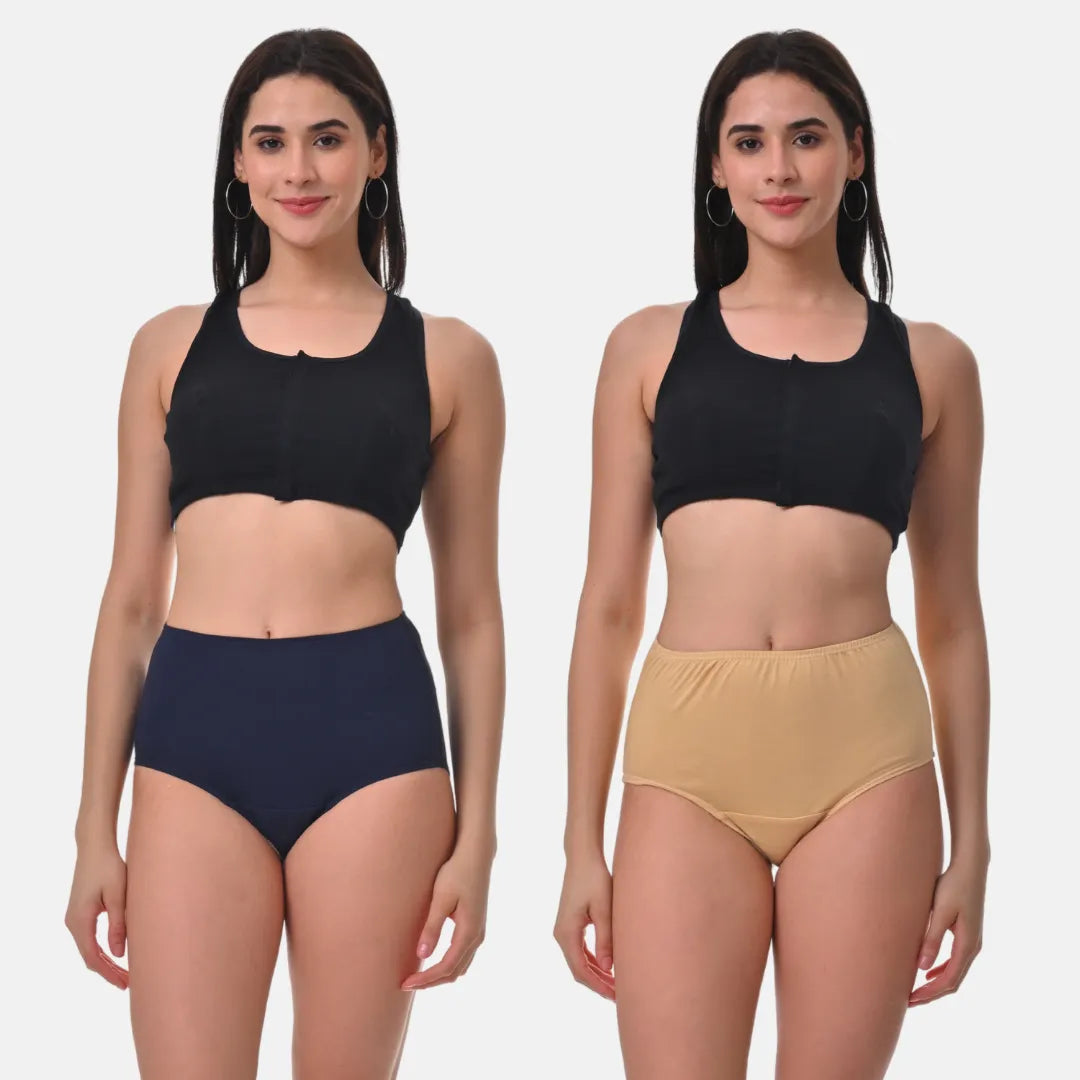 Women High Waist Hygiene Panty Navy Blue & Skin