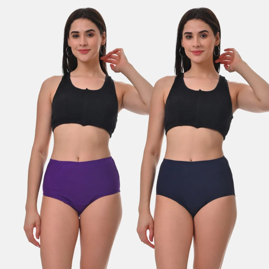 Women Hygiene Underwear High Waist Magenta & Navy Blue