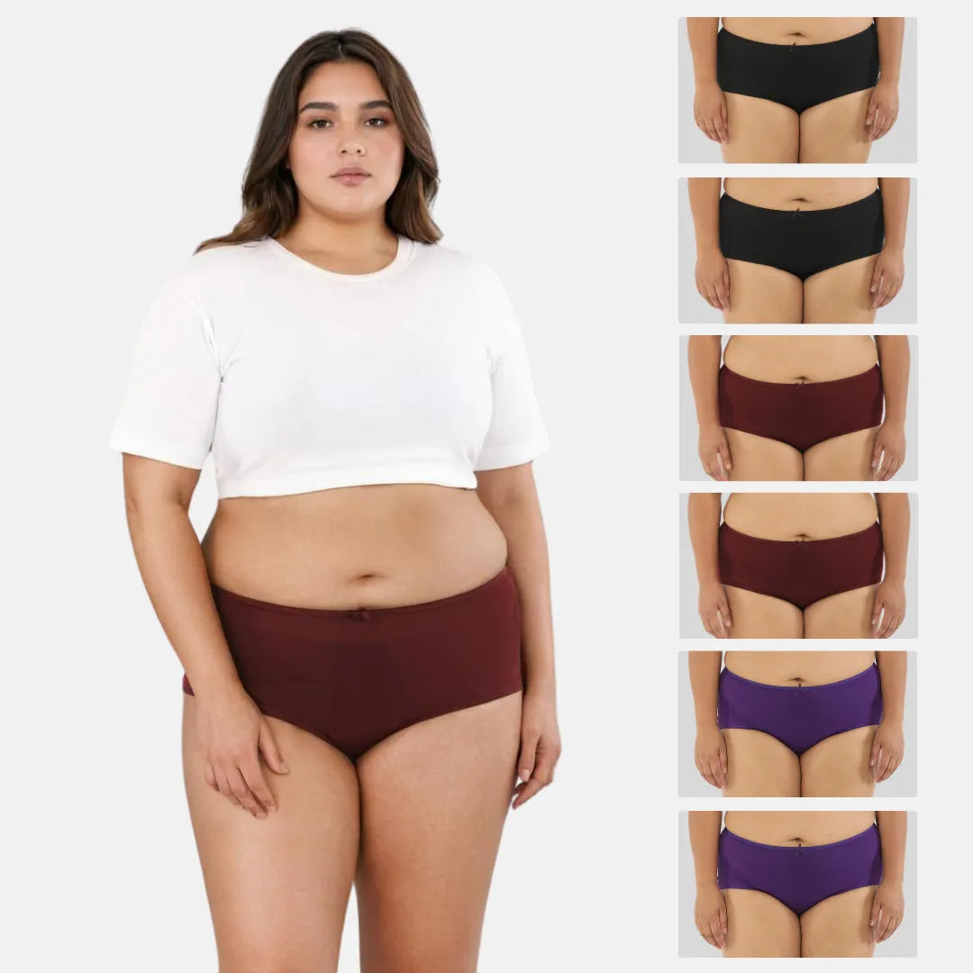 Women'S Plus Size Hipster Underwear - Black,Wine & Magenta