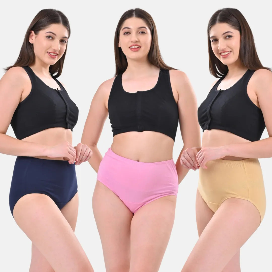 Womens High Waisted Panties Navy Blue, Light Pink & Skin