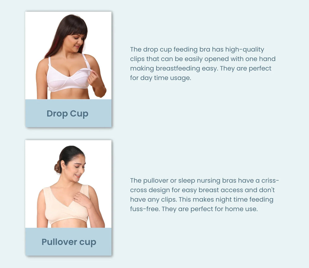 Description about Drop Cup and Pull Over Nursing Bras