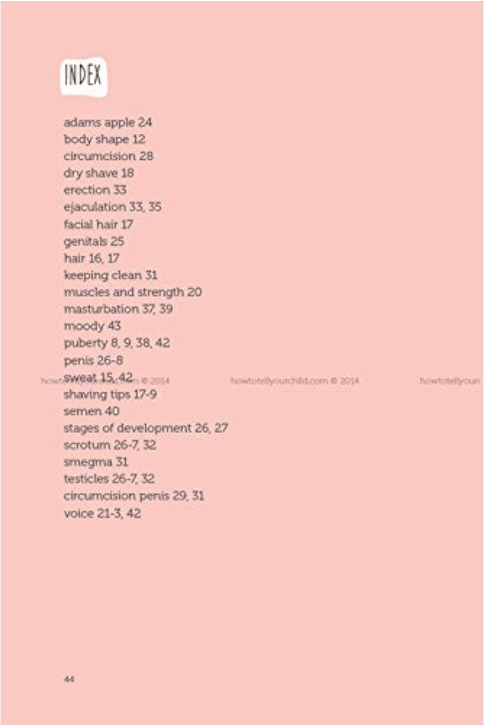 Index Guide For Boys