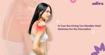 An image of a young woman with shoulder pain from her bra with the title is your bra giving you shoulder pain? Solutions for bra discomfort 