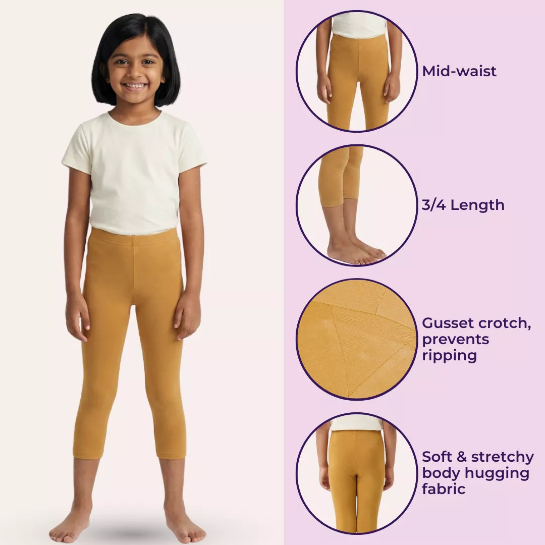 3/4 Length Leggings For Girls Features Caramel