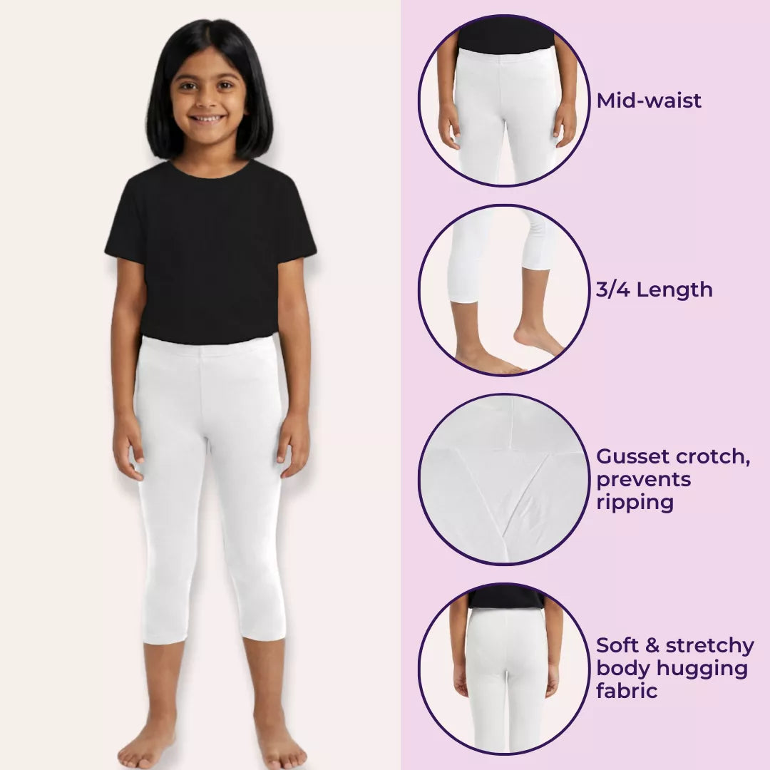 3/4 Length Leggings For Girls Features White