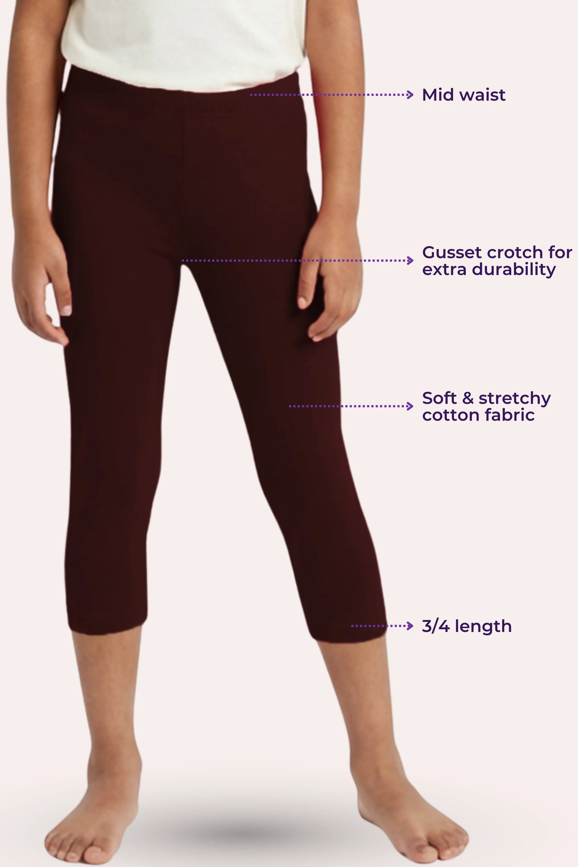 3/4 length leggings - for girls- brown 