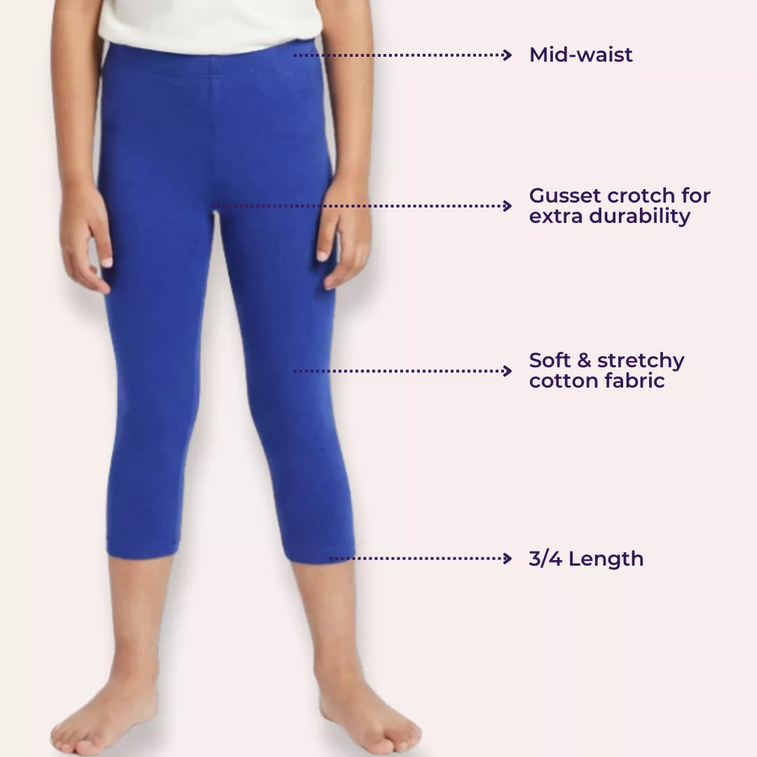 3/4 Length Leggings For Girls Main Features Royal Blue