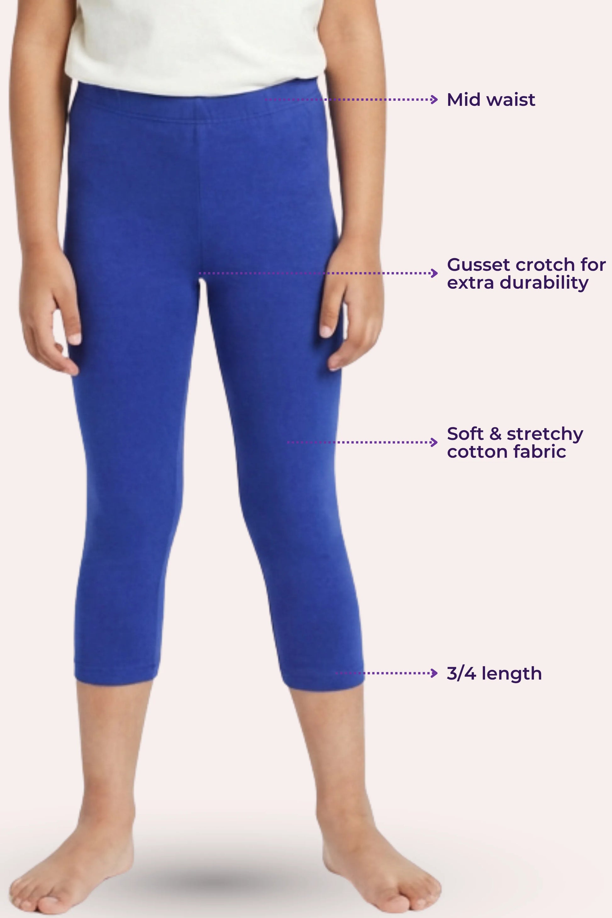 Girls-Soft Stretch_3/4_Length Leggings Royal Blue