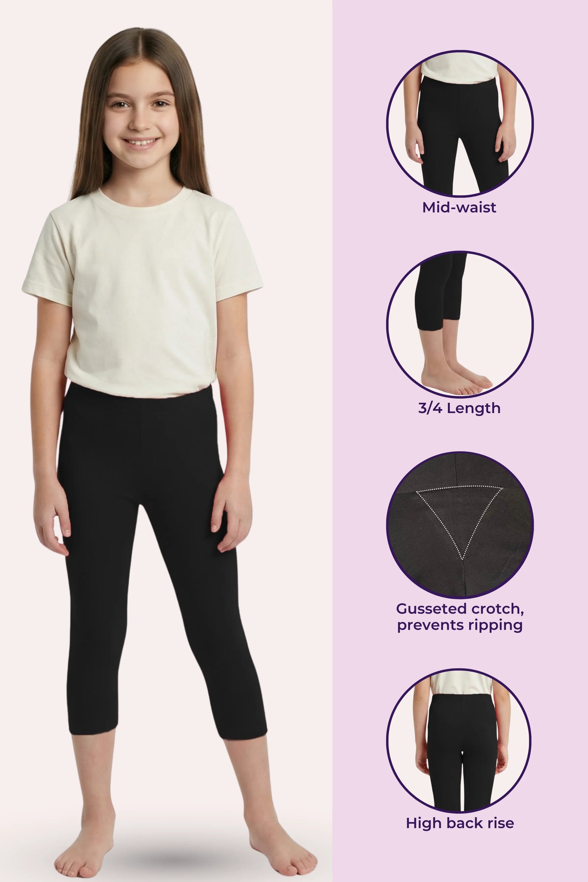 3/4 th Leggings For Ten Girls -colour-black