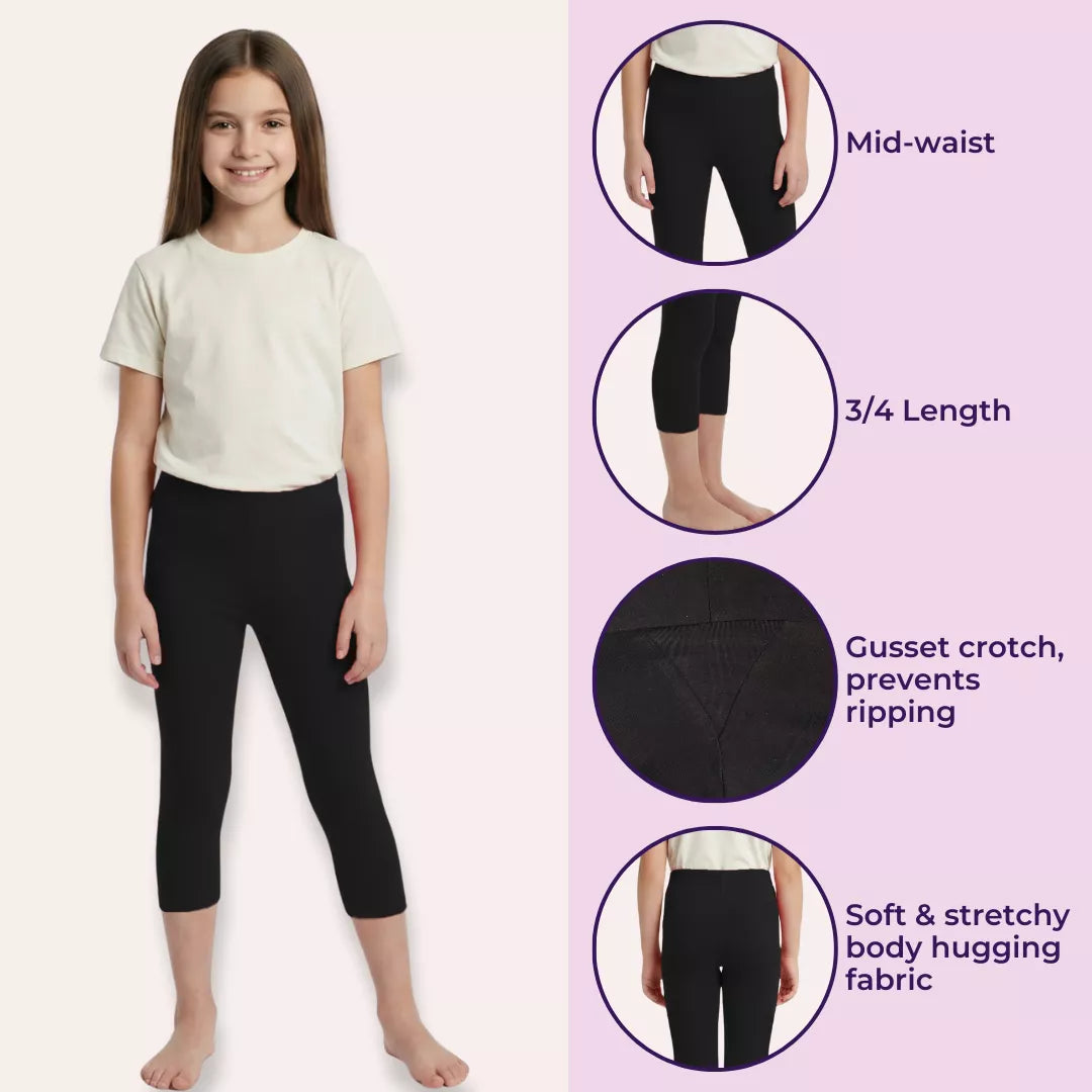 3/4 Length Leggings For Teens Features-Black